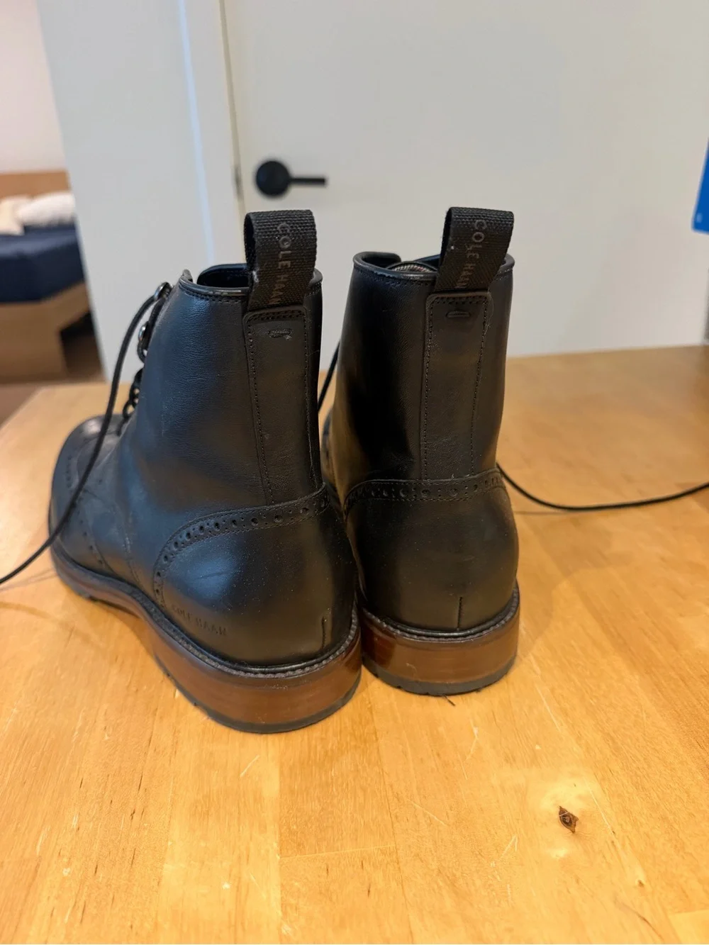 Cole Haan Black Leather Brogue Chukka Boot with Brown Sole